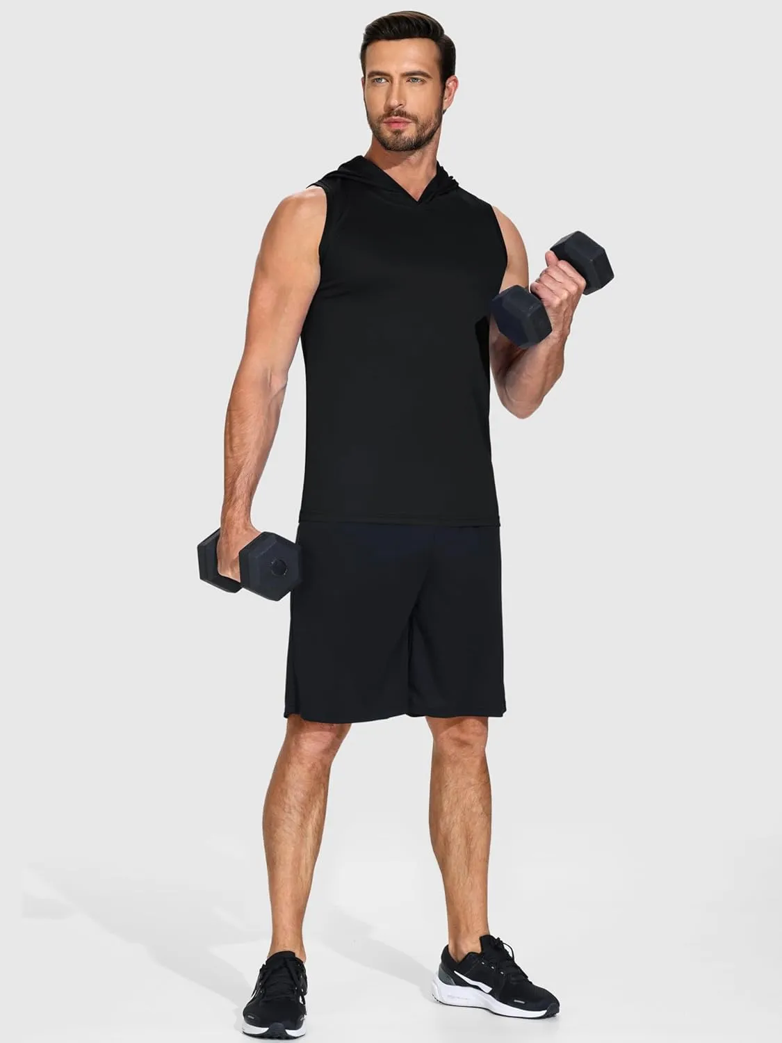3 Pack Men's Sleeveless Workout Hoodies Dry Fit Quick Dry T Shirts with Hoods Running Gym Muscle Hooded Tank Top