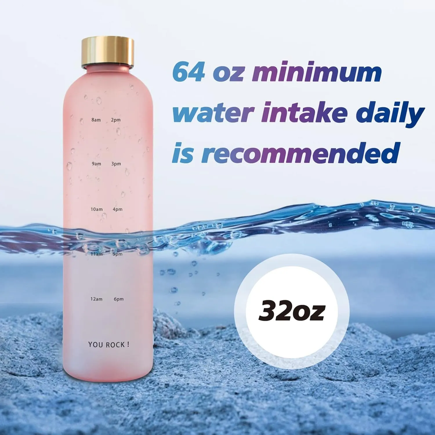 32oz Water Bottles with Times to Drink, Motivational Water Bottle with Time Marker, BPA Free Reusable Water Bottle with Hydrating Reminder for Gym Fitness Workout Travel