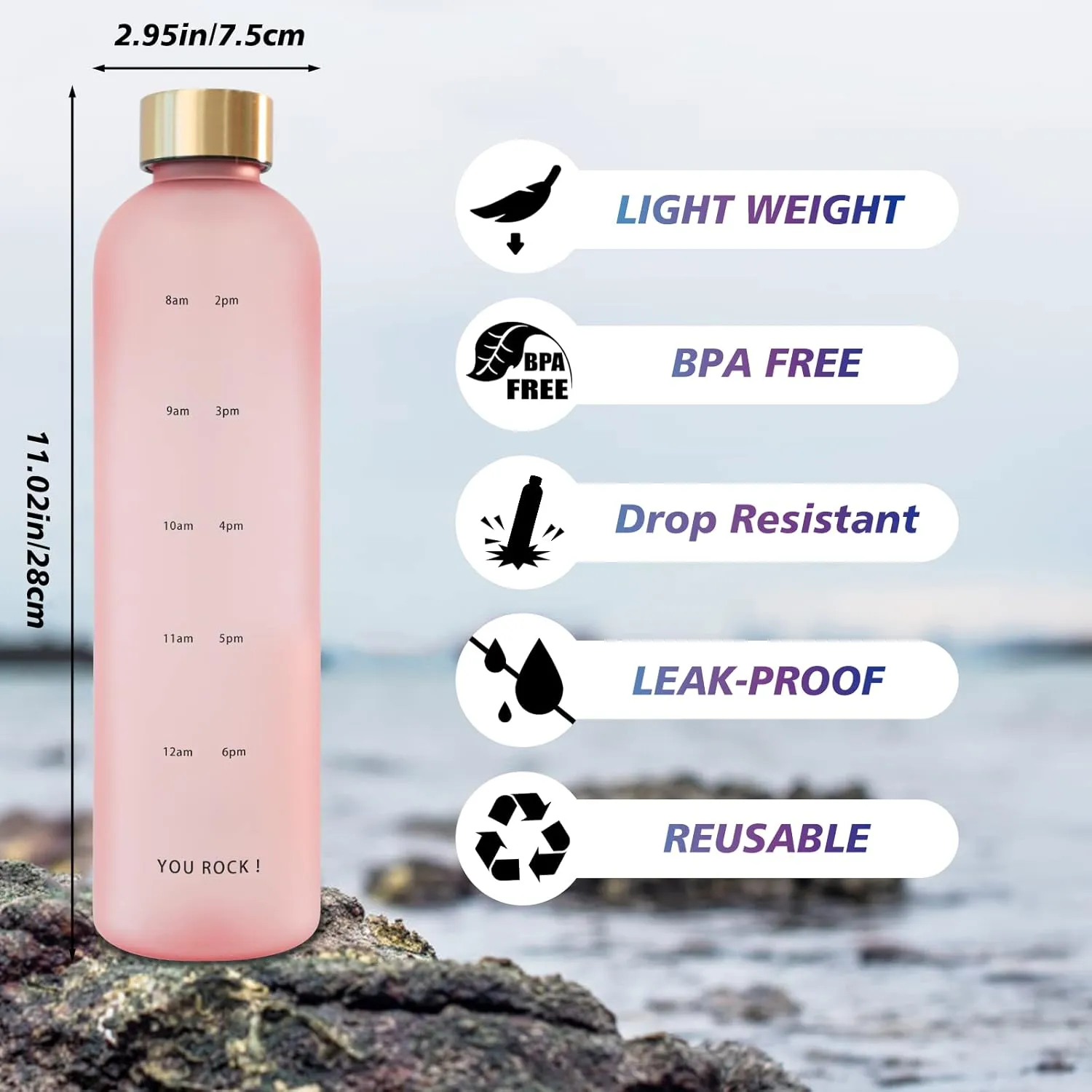32oz Water Bottles with Times to Drink, Motivational Water Bottle with Time Marker, BPA Free Reusable Water Bottle with Hydrating Reminder for Gym Fitness Workout Travel