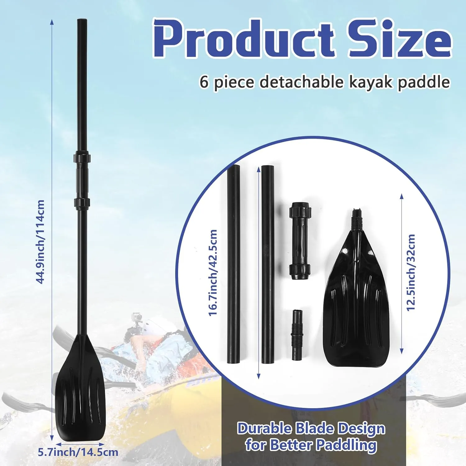 6 Pcs Boat Oars Kayak Paddles PVC Detachable Canoe Paddle, Ribbed French Oar for Inflatable Boat Water Marine Sports Rubber Dinghy