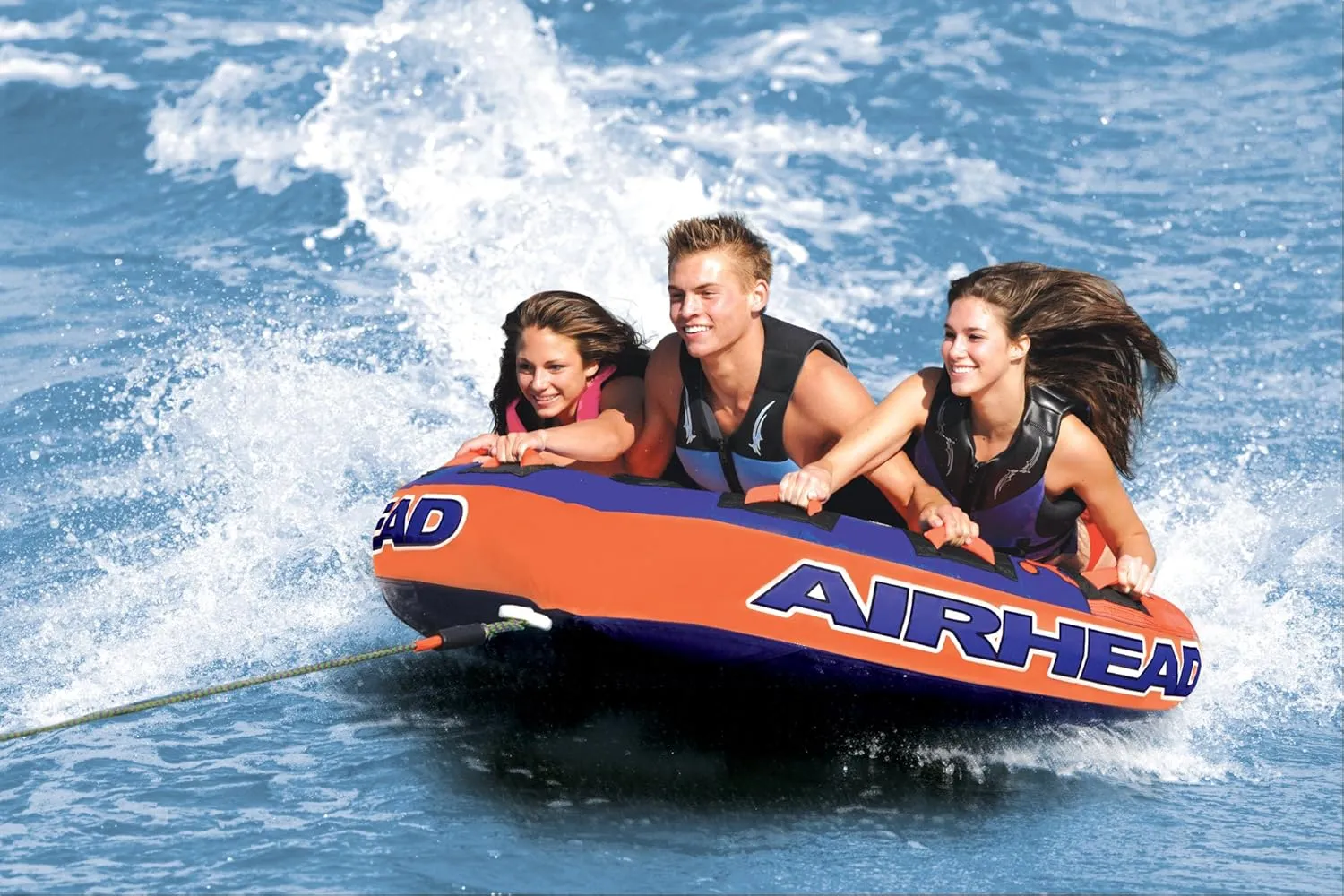 Airhead Slice Towable 2-4 Rider Models, Tube for Boating and Water Sports, Heavy Duty Full Nylon Cover with Zipper, EVA Foam Pads, and Patented Speed Safety Valve for Easy Inflating & Deflating