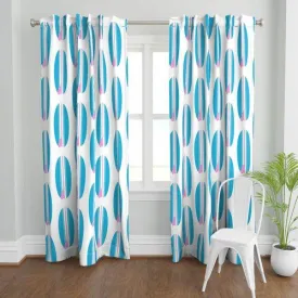 Aqua Ocean Blue & Soft Pink Classic Surfboards Window Curtains -BIGGIE SIZE