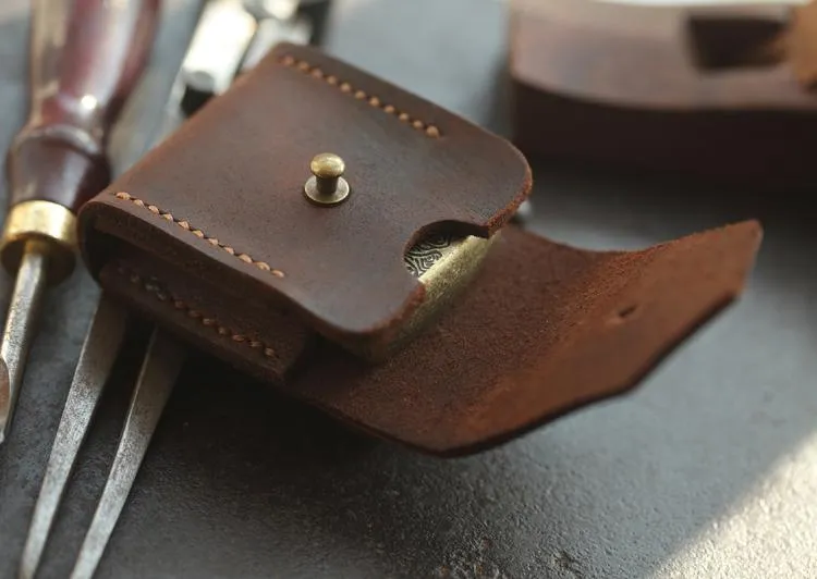 Brown Handmade Leather Mens Zippo Lighter Case With Belt Loop Zippo  Standard Lighter Holders For Men