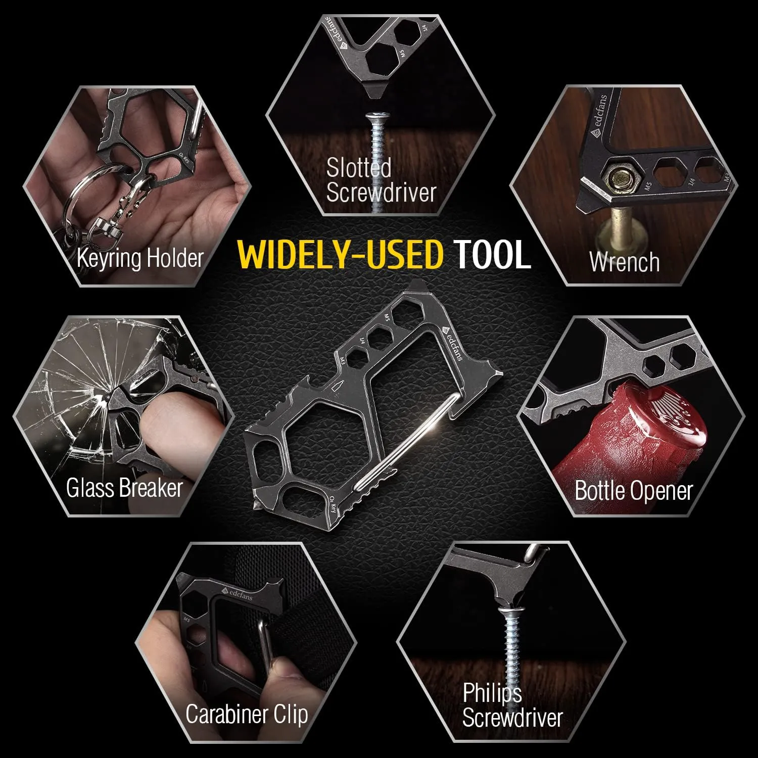 Carabiner Keychain Stainless Steel Multitool - 11 in 1 Tactical Emergency Survival Gear - Glass Breaker,Bottle Opener, Wrench, Screw Drivers, Key Clip, EDC Pocket and Backpack Tool