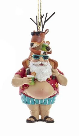 Chubby Santa With Surfboard/Reindeer Ornament, E0491, Kurt Adler