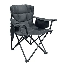 Elite Quad Camp Folding Chair 1 Pc Black, 6-Pack Cooler Pouch, Cup Holder, 500 LB Weight Capacity