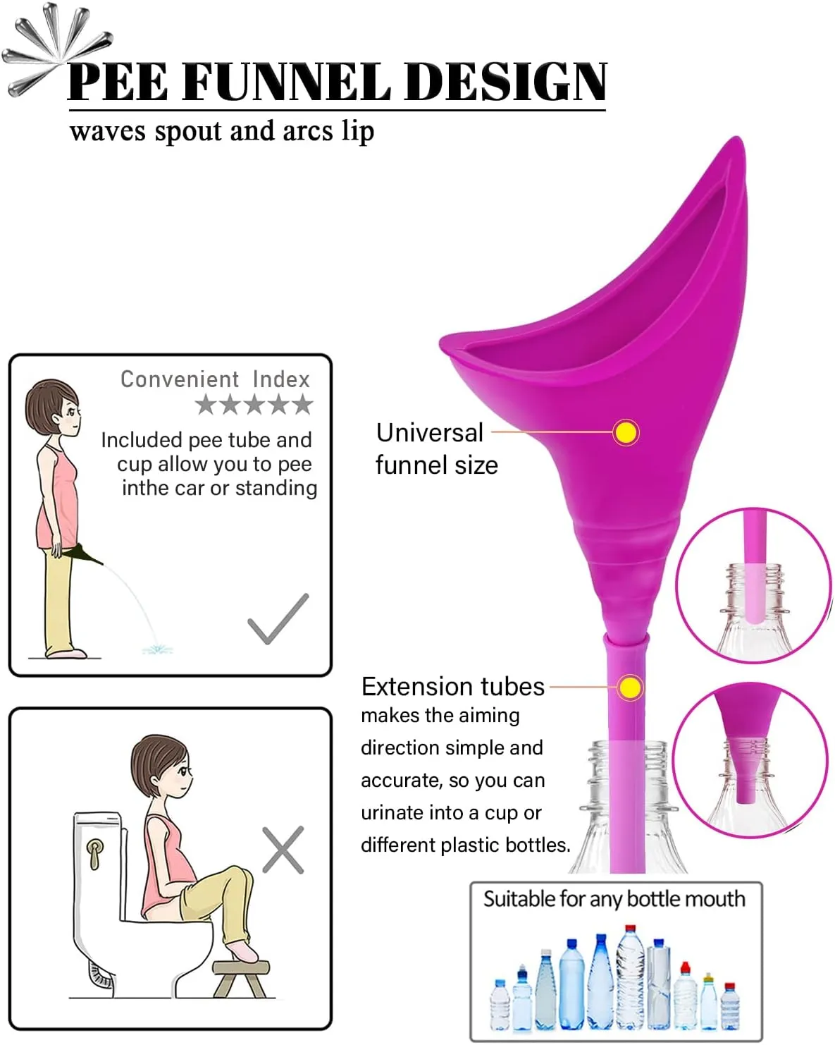 Female Urination Device with Cup, Female Urinals Portable Pee Funnel for Women - Standing Up to Pee Anywhere, Womens Pee Funnel Camping/Hiking Gear Gifts for Women