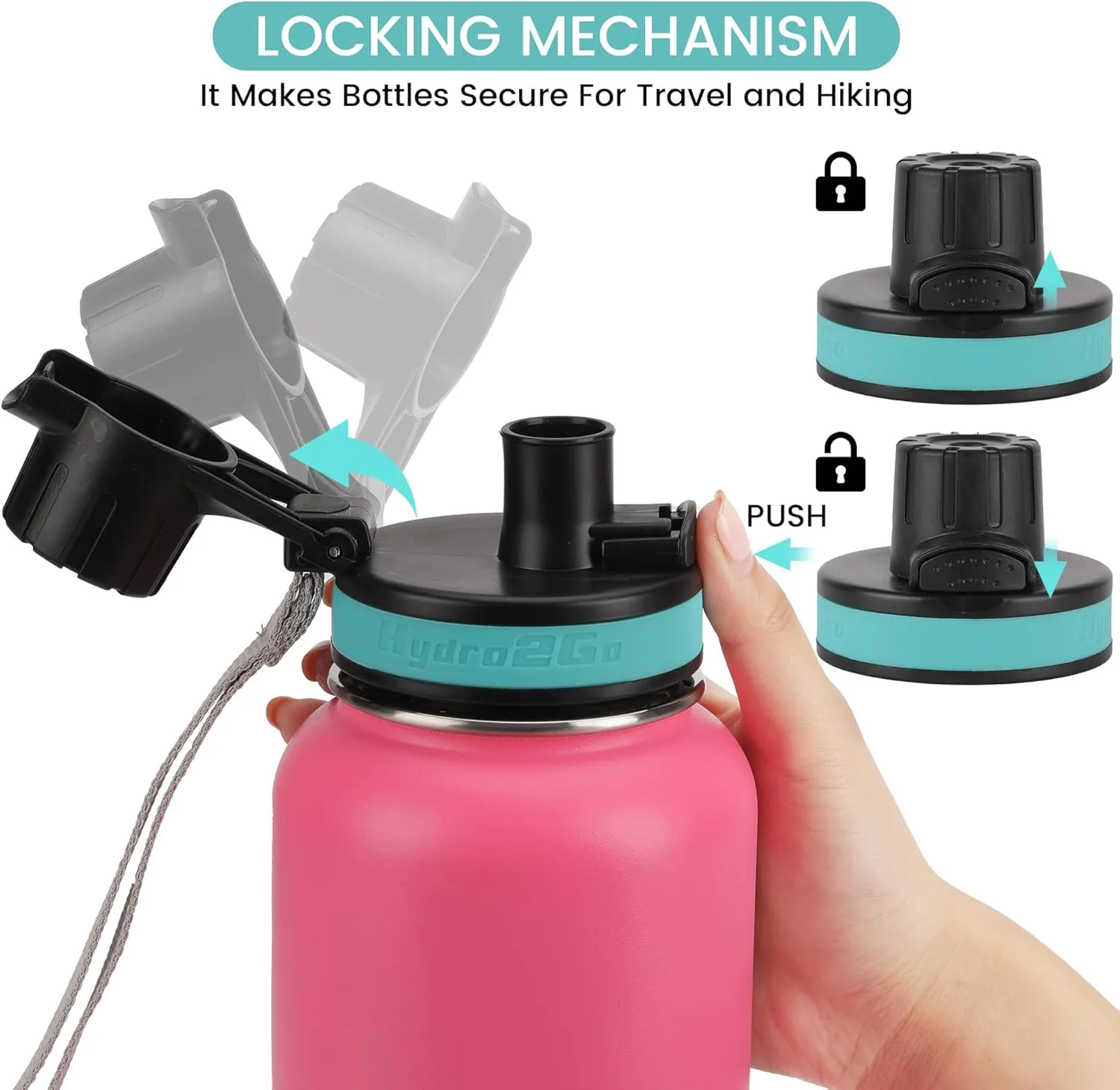 Flip Lid for Hydro Flask Wide Mouth - 12, 18, 32, 40, 64 oz Water Bottles, Spout Lid for Hydroflask, Thermoflask and Other Sports Water Bottles with Button Lock, Easy Carry, Leak Proof