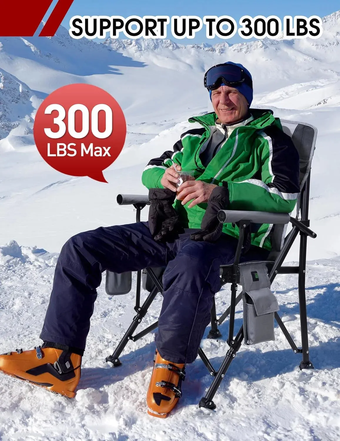 Heated Camping Chair for Adults, Fully Padded Heated Folding Chair with 3 Heat Levels, Heats Back and Seat, Rich Pockets, Heated Chairs Outdoor Sports, Support 300LBS - Batteries NOT Included - Gray