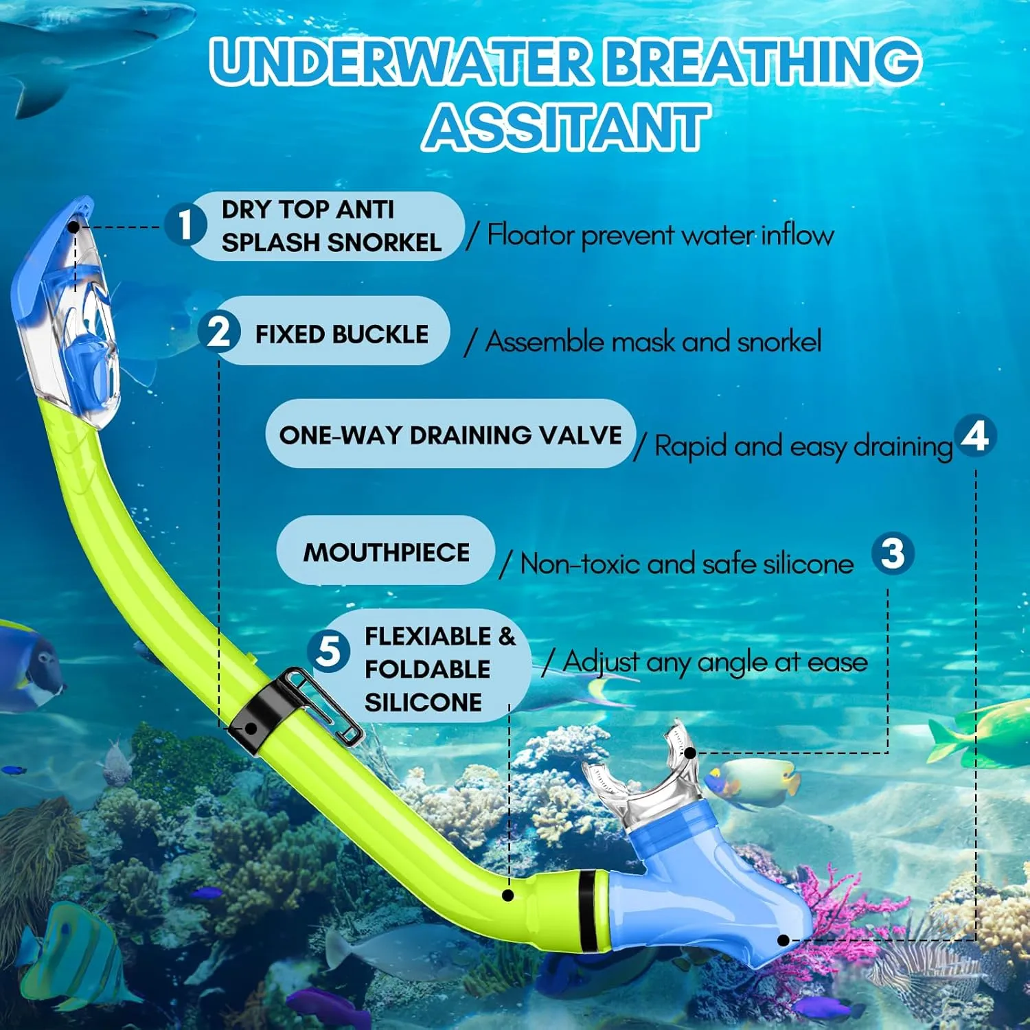 HiiPeak Snorkeling Gear for Kids, Goggles with Nose Cover, Dry Top Snorkel Set for Ages 5-15