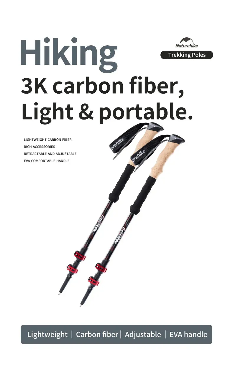 Hiking Stick Trekking Poles 2pcs Carbon Fiber Collapsible Telescopic