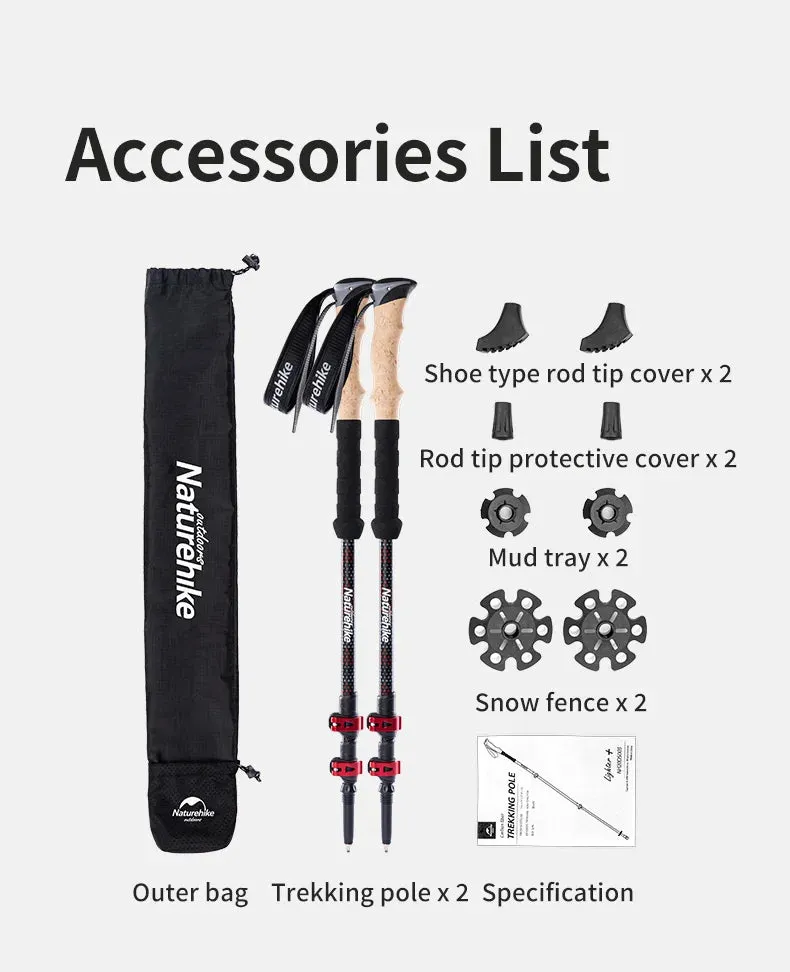Hiking Stick Trekking Poles 2pcs Carbon Fiber Collapsible Telescopic