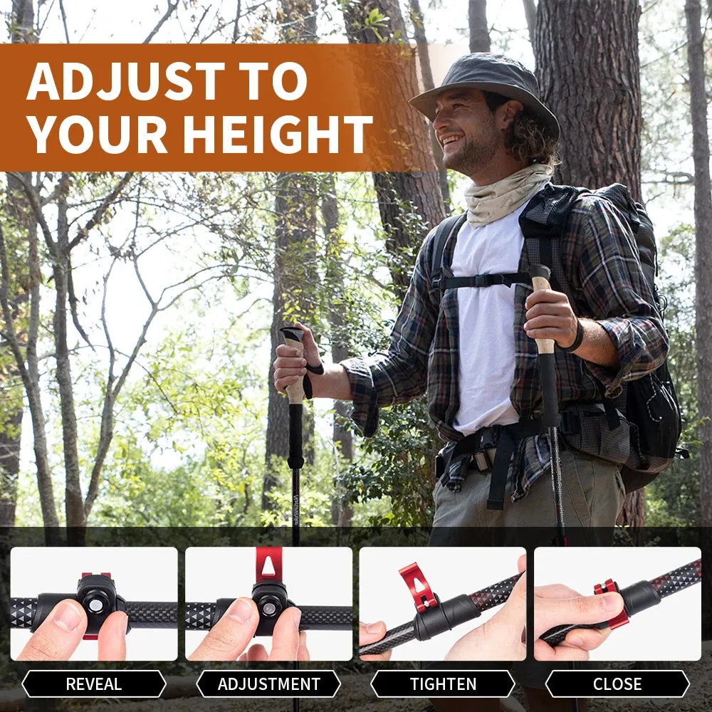 Hiking Stick Trekking Poles 2pcs Carbon Fiber Collapsible Telescopic