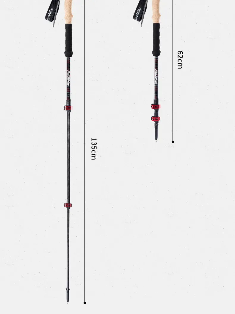 Hiking Stick Trekking Poles 2pcs Carbon Fiber Collapsible Telescopic
