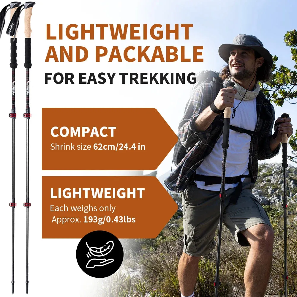 Hiking Stick Trekking Poles 2pcs Carbon Fiber Collapsible Telescopic