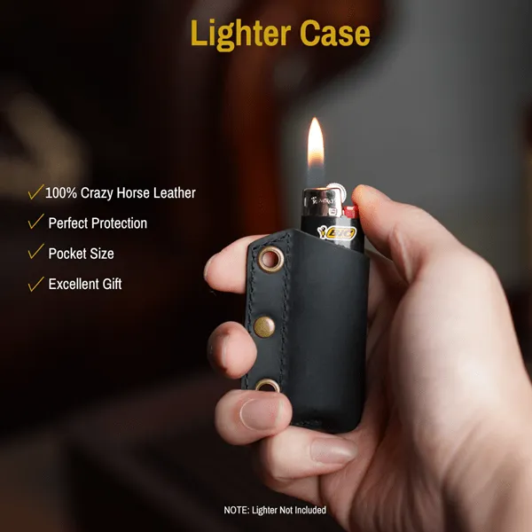 PJ28 Leather Lighter Protective Case, Lighter Holder for BIC Disposable Lighter
