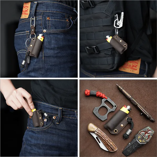PJ28 Leather Lighter Protective Case, Lighter Holder for BIC Disposable Lighter