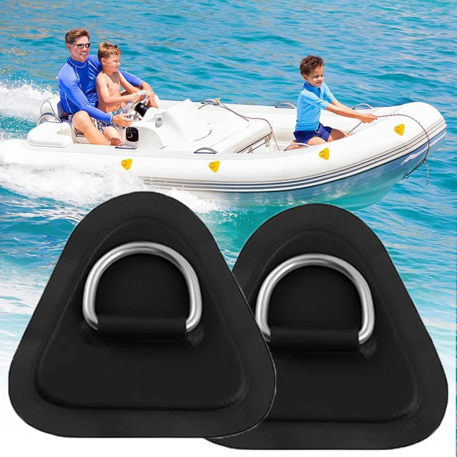 PVC D-Ring Patch Stainless Steel D Ring Patches with 8.2ft Bungee Cord, 6pcs Hook Clips for for Inflatable Boat Kayak Dinghy SUP Deck Stand up Paddleboard Rafting Accessories