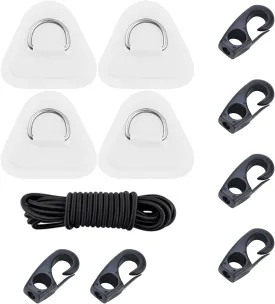 PVC D-Ring Patch Stainless Steel D Ring Patches with 8.2ft Bungee Cord, 6pcs Hook Clips for for Inflatable Boat Kayak Dinghy SUP Deck Stand up Paddleboard Rafting Accessories