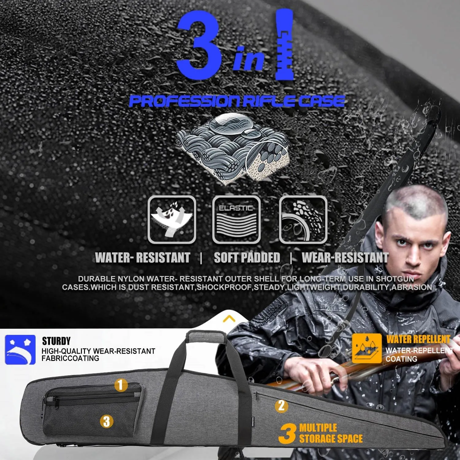 Rifle Case Soft Shotgun Cases - Water Resistant Gun Carry Bag for Scoped Rifles with 3 Accessory Pockets Adjustable Shoulder Strap Available Length in 46 52 Inch