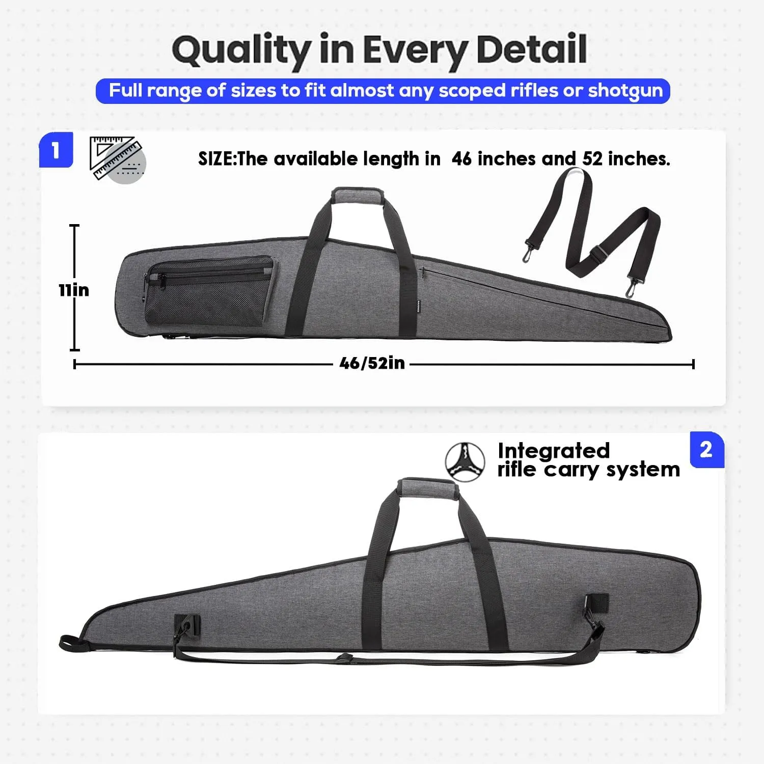 Rifle Case Soft Shotgun Cases - Water Resistant Gun Carry Bag for Scoped Rifles with 3 Accessory Pockets Adjustable Shoulder Strap Available Length in 46 52 Inch
