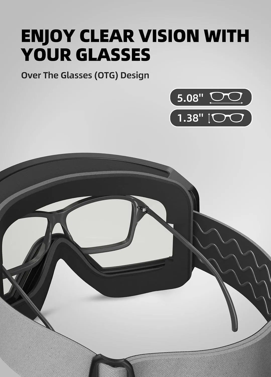 Ski/Snowboard Goggles OTG for Men Women & Youth - Over Glasses Snow Sports Goggles Anti Fog 100% UV400 Protection