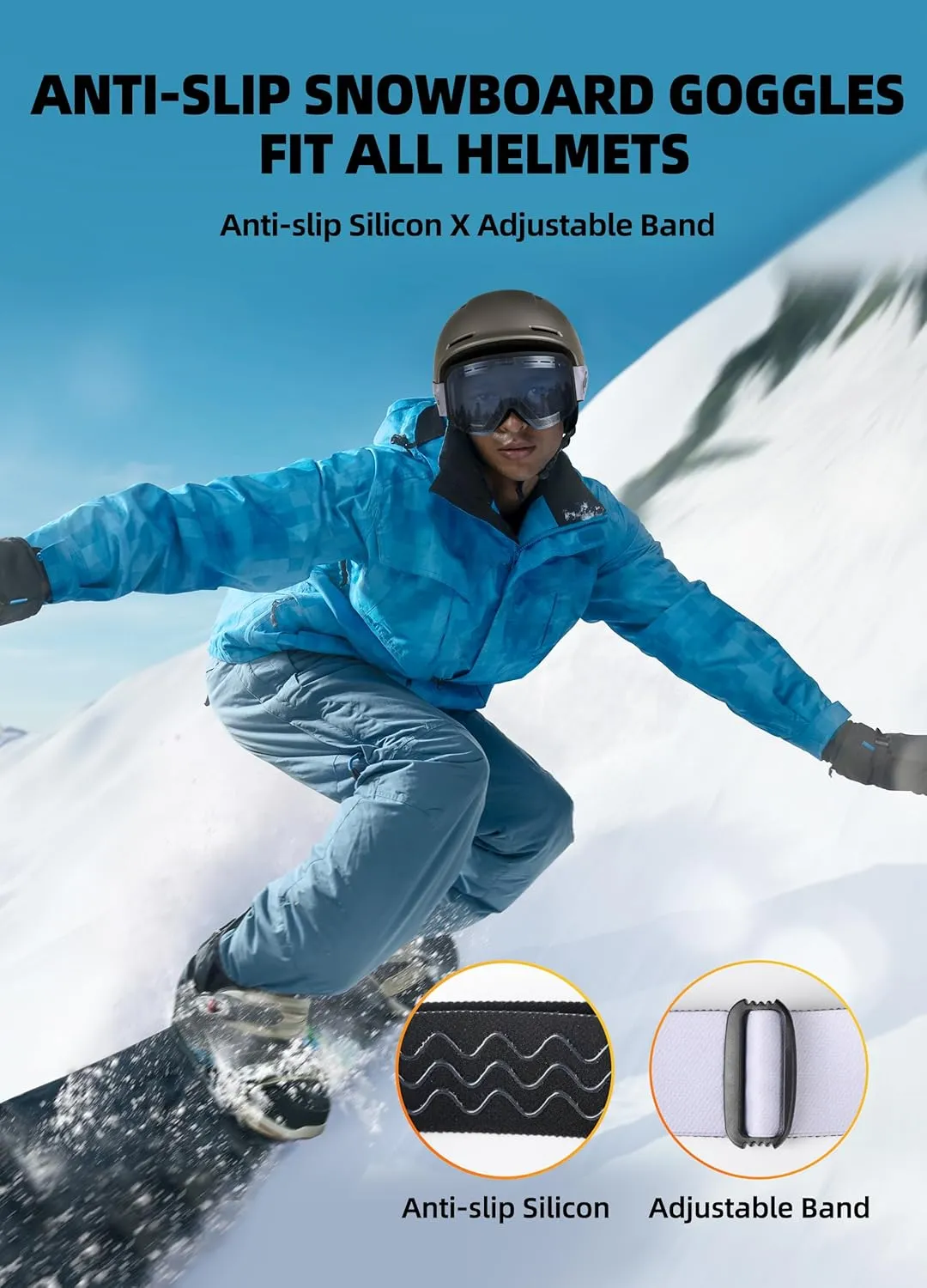Ski/Snowboard Goggles OTG for Men Women & Youth - Over Glasses Snow Sports Goggles Anti Fog 100% UV400 Protection
