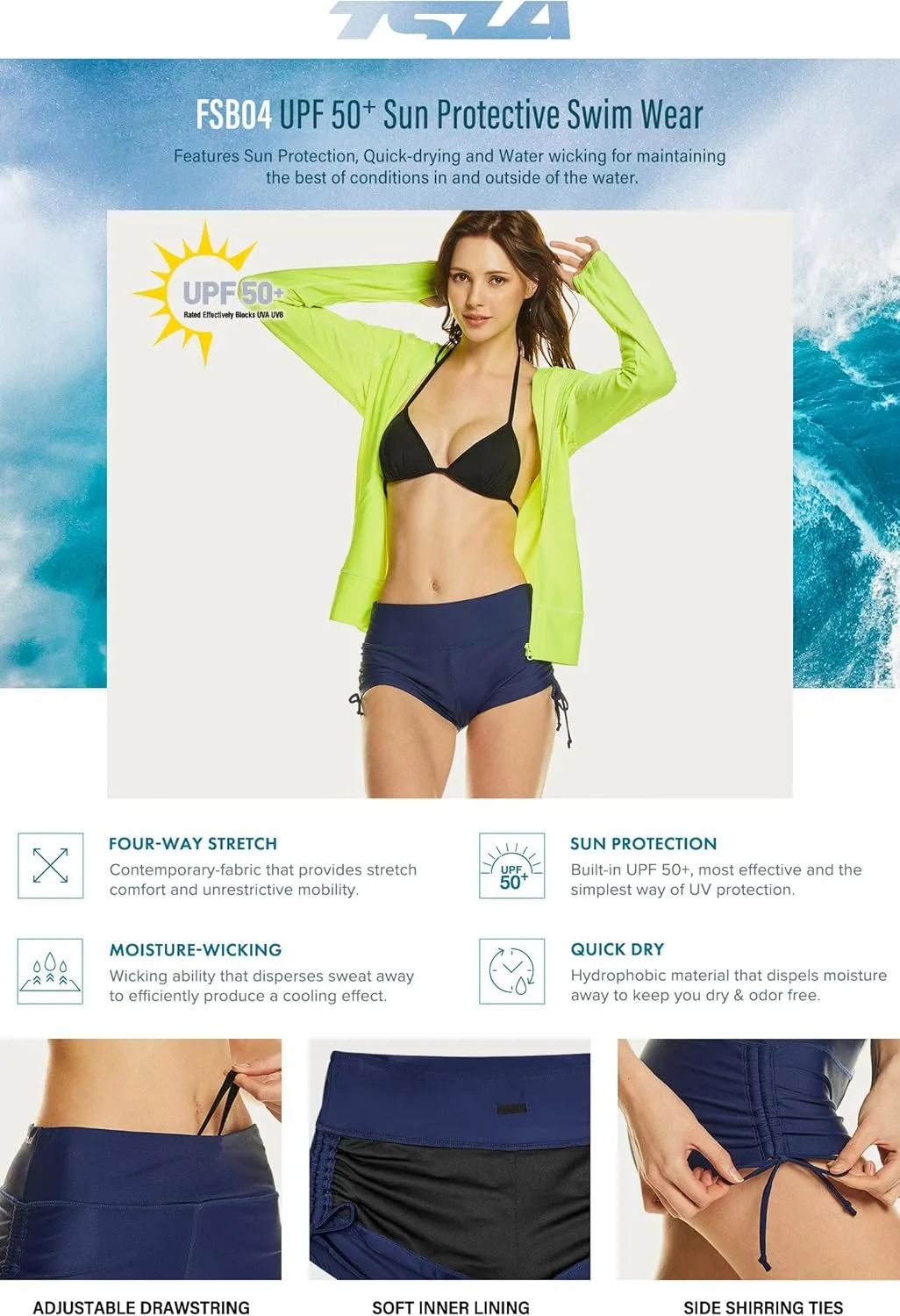 TSLA Women's Swim Shorts, Quick Dry Water Beach Board Short, Tankini Bathing Athletic Swimsuit Bottoms