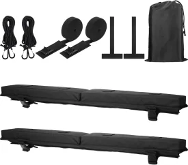 Universal Soft Roof Rack Pads Kayak Carrier Surfboard Windsurfing Car Racks for Snowboard Canoe with 2 Pcs 15ft Tie Down Straps 2 Pcs 15ft Tie Down Rope 2 Quick Loop Strap 1 Storage Bag, Black